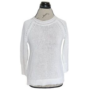 Loft Sweater Womens White Crochet Knit Size XS Long Sleeve Ribbed Solid Stretch